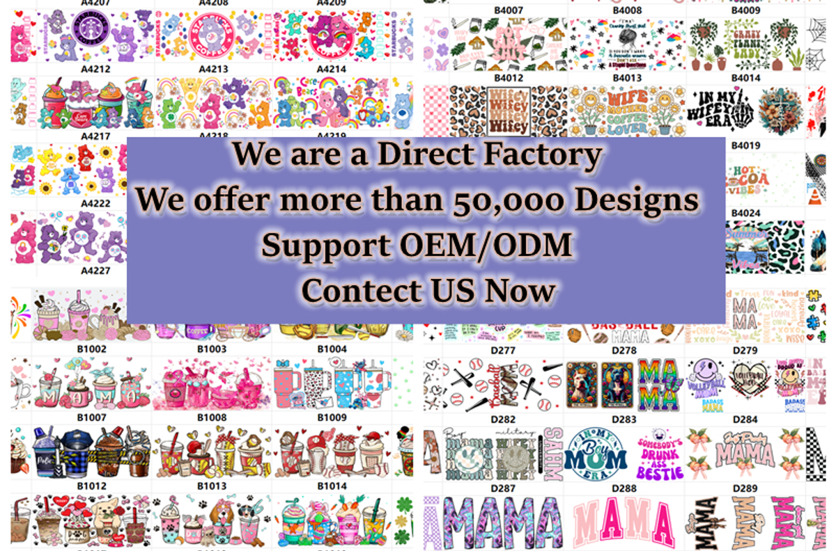 Direct factory custom UV DTF stickers catalog with over 50,000 designs for OEM and ODM wholesale orders