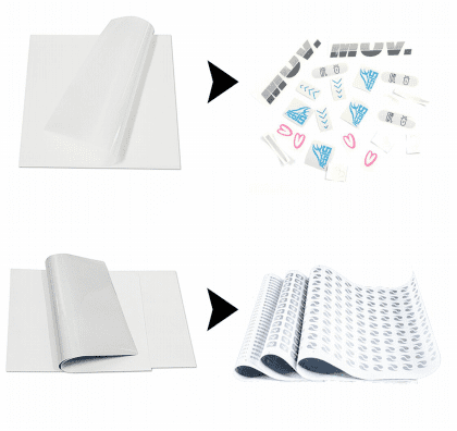 Printable reflective heat transfer film before and after custom printing, cutting, and logo layout processing