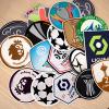 Assortment of custom 3D flock heat transfer badges and patches for soccer team jerseys