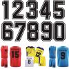 Classic athletic sports heat transfer numbers 0 to 9 with uniform application mockups