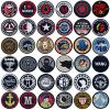 Catalog of custom round embroidered badges and patches with various brand logos for OEM orders