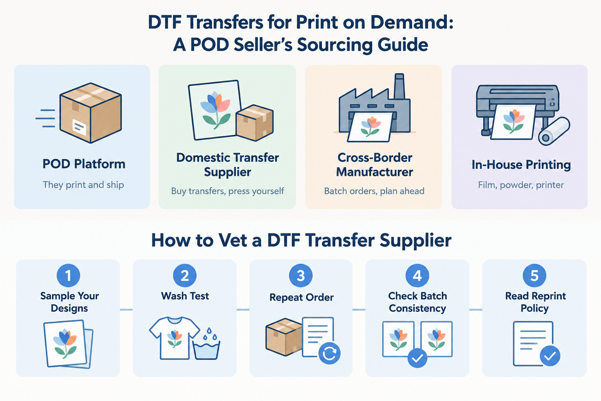 DTF transfers for print on demand — four fulfillment paths compared