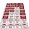 Bulk custom printed heat transfer wash labels sheet with red brand logo and garment sizes