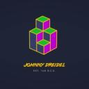 Four isometric cubes of various heights clustered together above logo text reading "Johnny Dreidel: EST. 168 B.C.E."