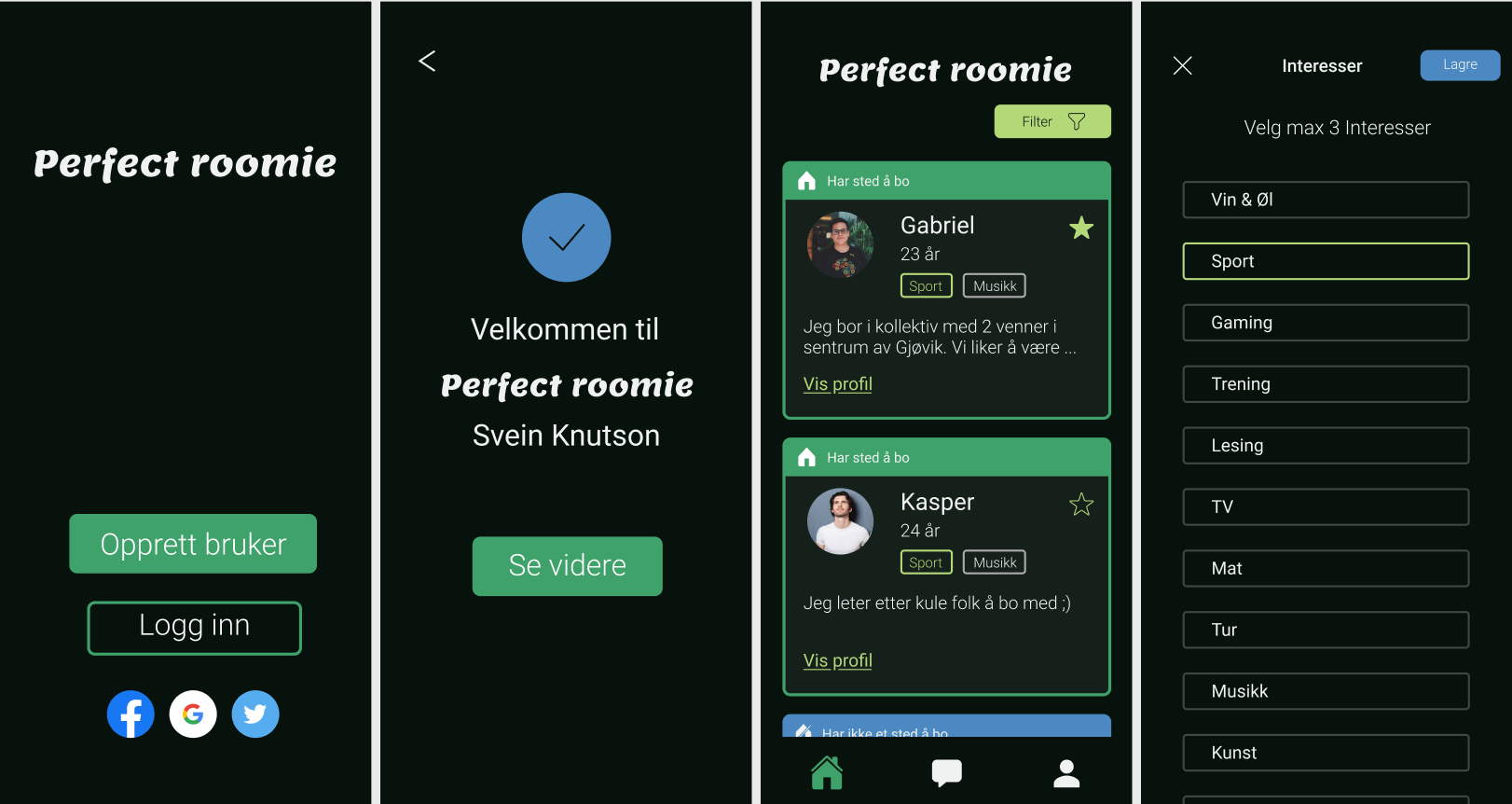 Design og prototyping for nettbrett og mobil - “Perfect roomie”