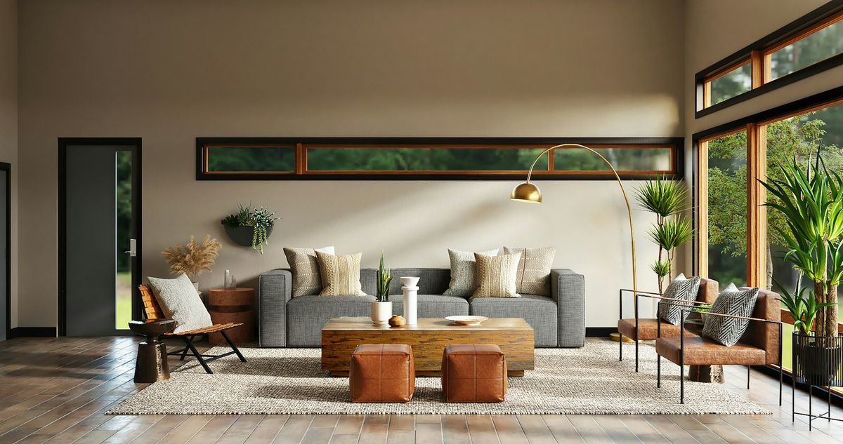 A quiet lounge with sofas and a floor lamp
