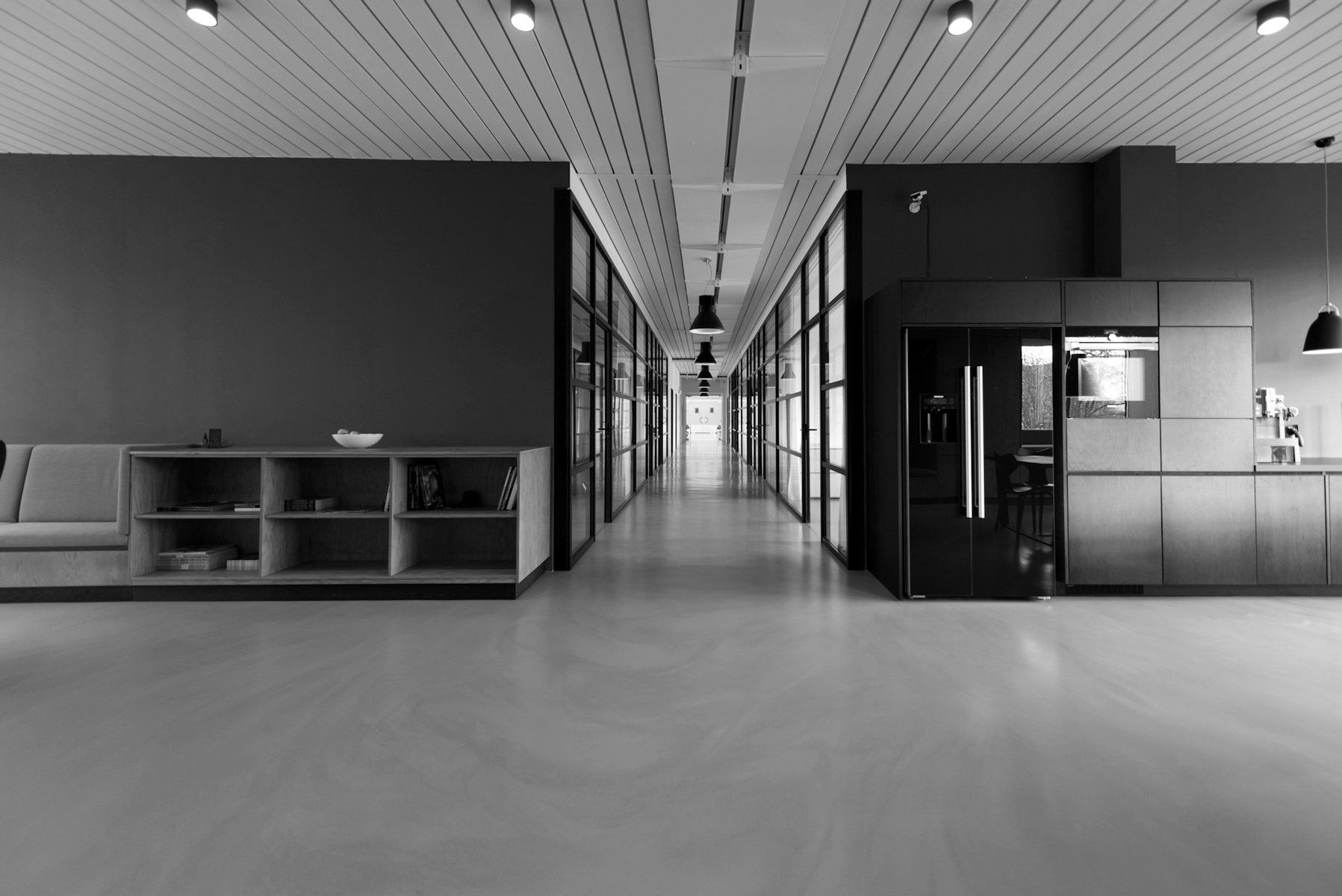 A corridor between meeting rooms