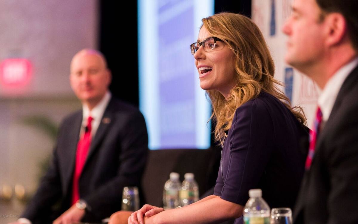 Mattie Duppler speaking on a panel