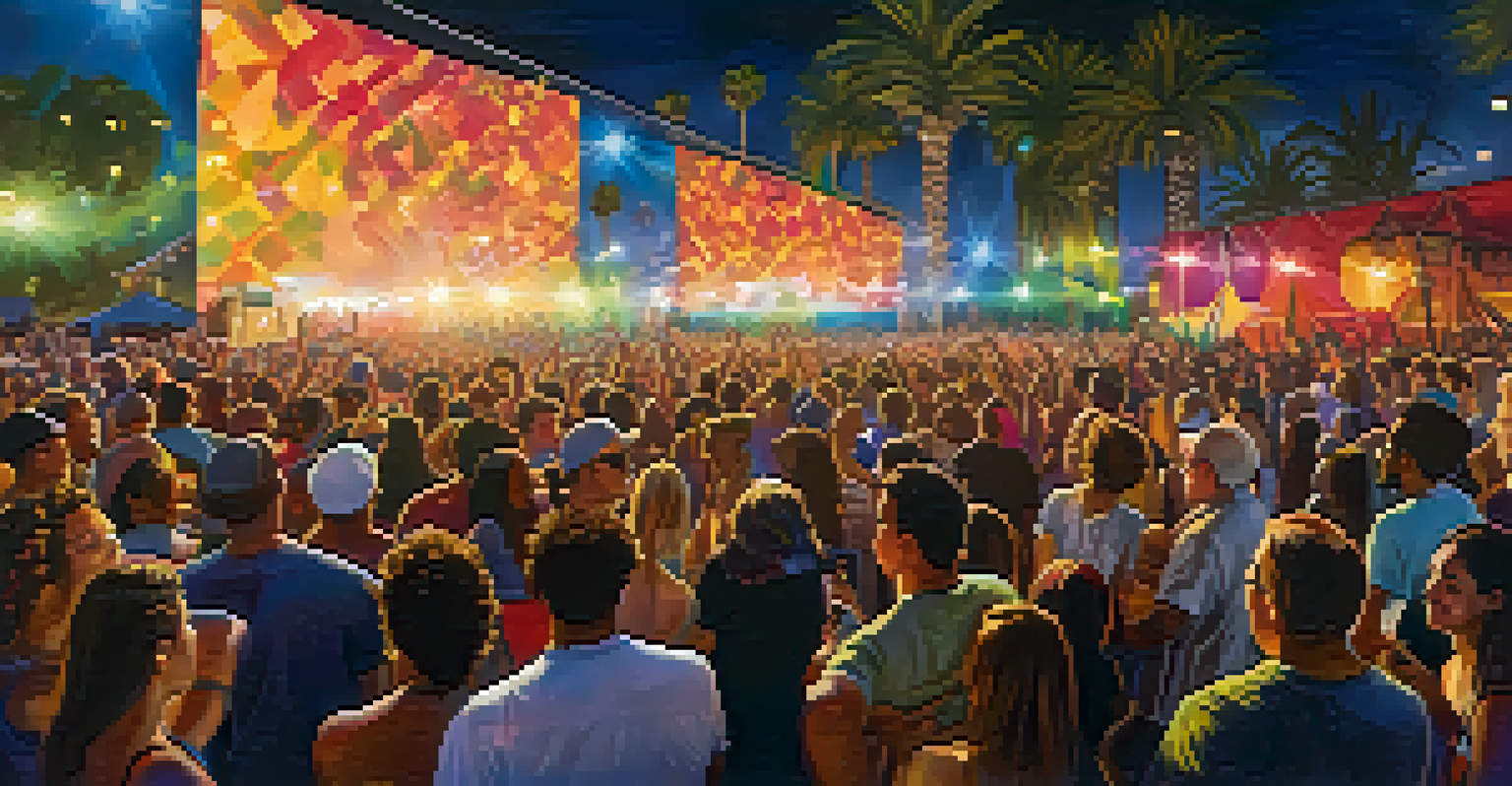 A dynamic performance at the San Diego Music Festival with musicians on stage and a lively crowd enjoying the music.