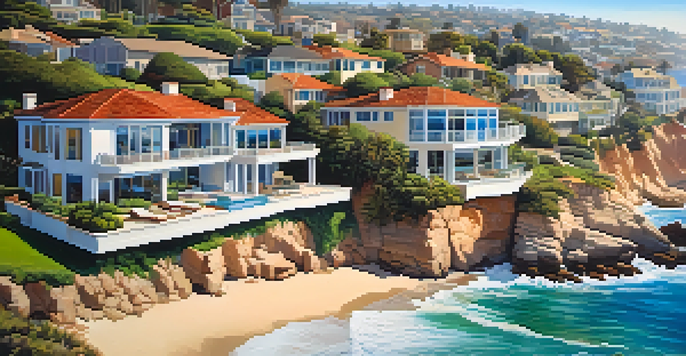 Aerial view of La Jolla featuring luxurious homes overlooking the ocean and sandy beaches.