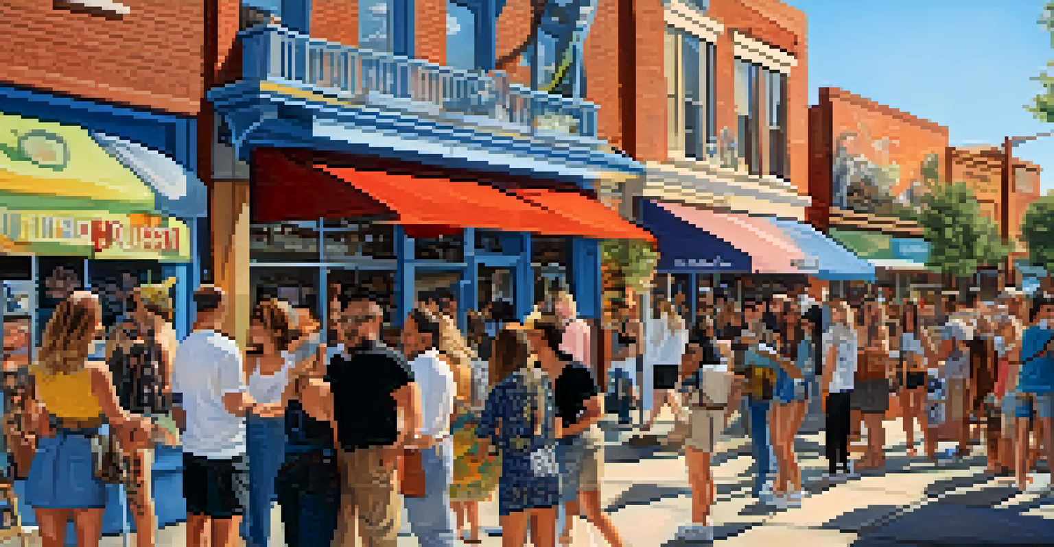Local artists painting live at an art walk, surrounded by colorful murals and people enjoying the artistic atmosphere on a sunny day.
