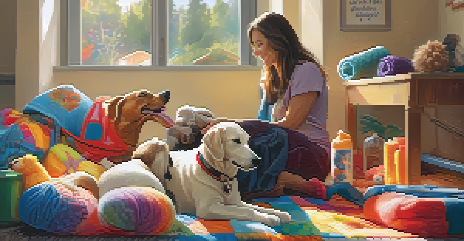 A volunteer interacting with a happy dog at the San Diego Humane Society.
