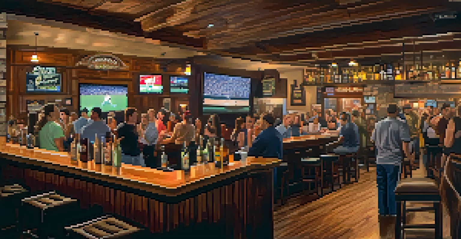 Interior view of a cozy San Diego bar filled with sports fans watching a Padres game on TV, with warm lighting and sports memorabilia.