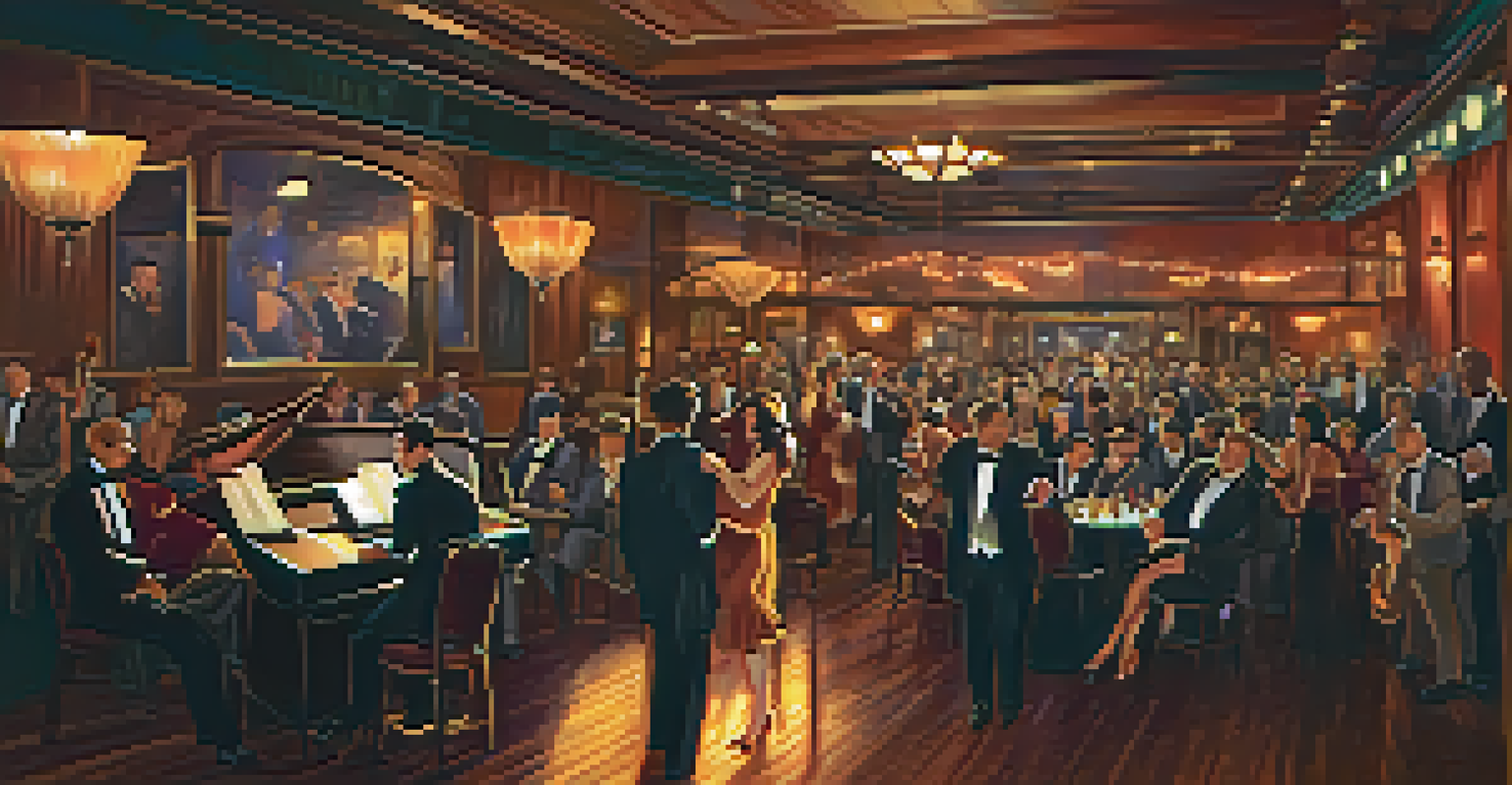 An indoor view of a 1920s jazz club in San Diego, featuring a live band and elegantly dressed patrons dancing.