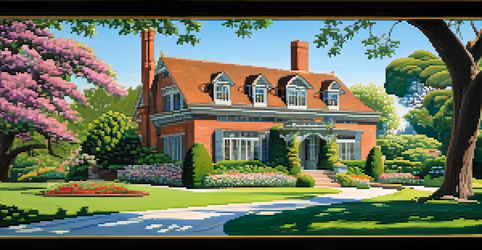 The George W. Marston House with its unique Arts and Crafts architecture, surrounded by colorful gardens.