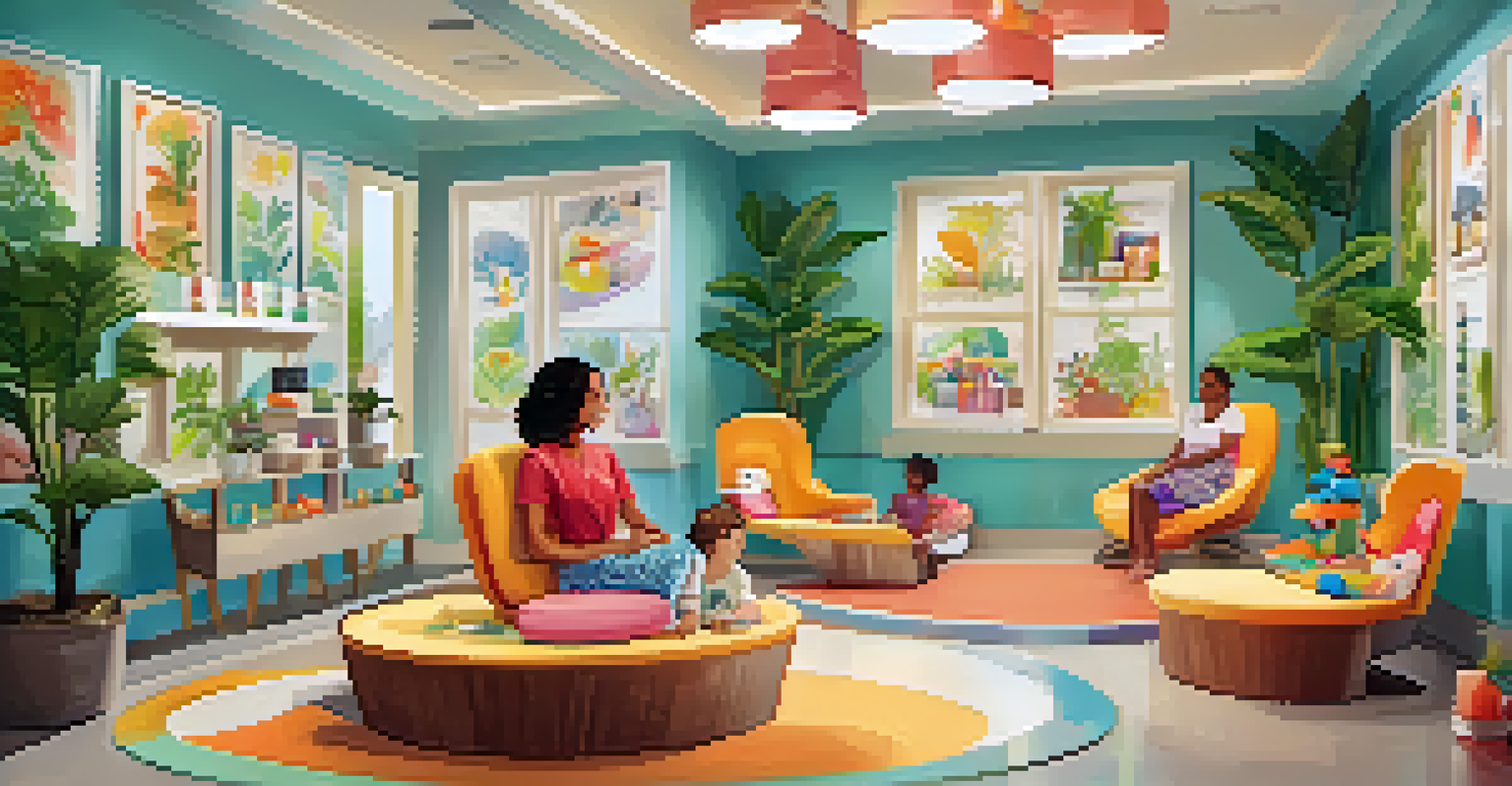 A vibrant family-friendly spa area with children getting manicures and parents relaxing.