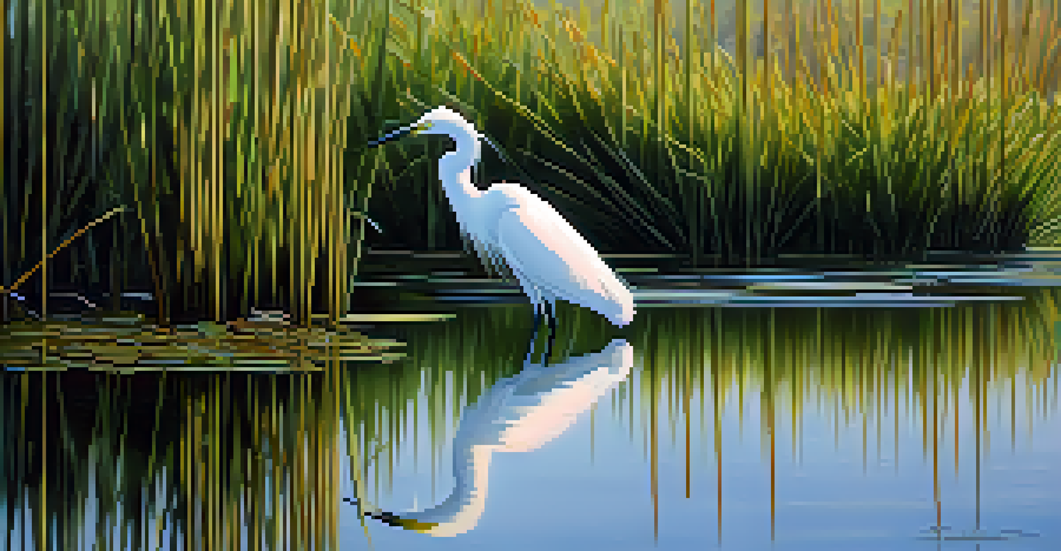 A Snowy Egret wading in the Tijuana Estuary, highlighting its beautiful white feathers amidst lush wetlands.