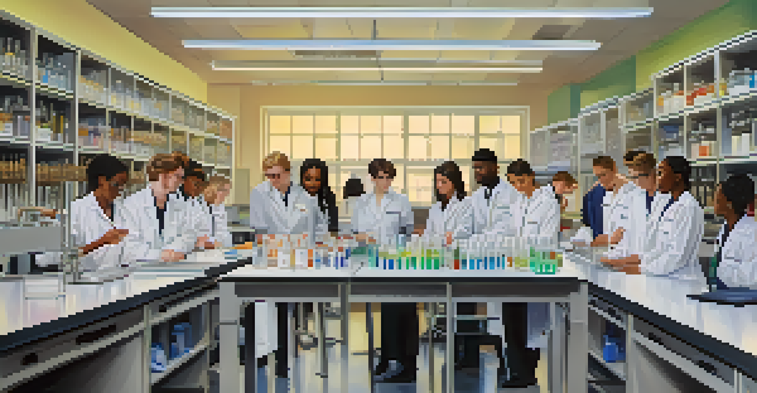 Diverse students in a biotechnology lab, focused on conducting experiments with lab equipment.