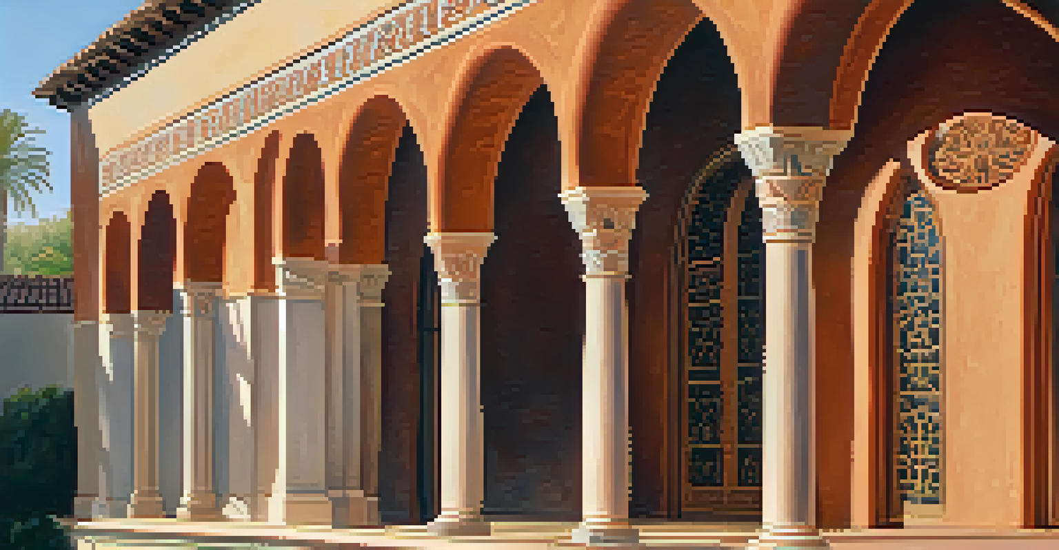 Close-up of the architectural details of the Junipero Serra Museum, featuring terracotta tiles and decorative arches.