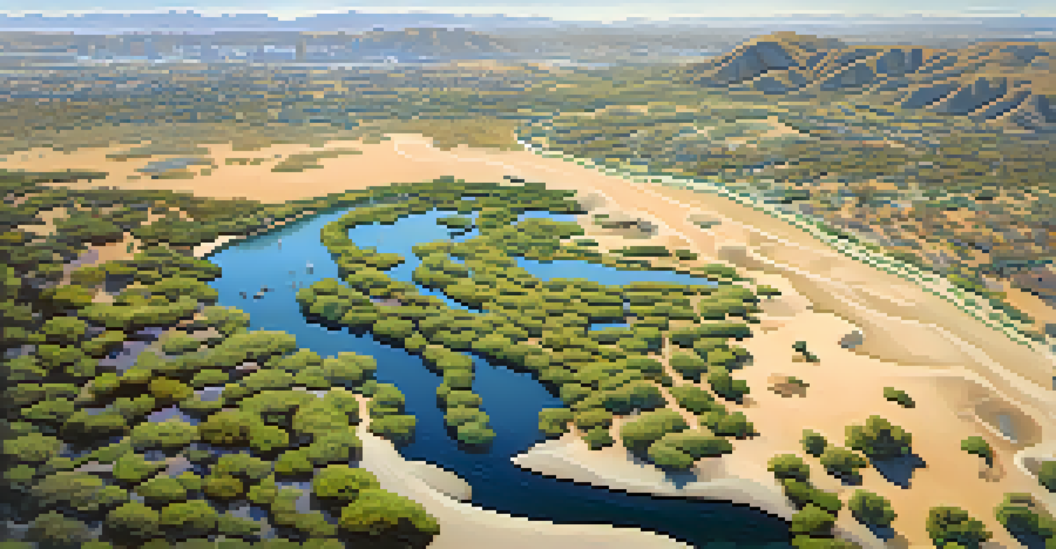 Aerial view of diverse ecosystems in San Diego, featuring beaches, shrublands, and desert areas.