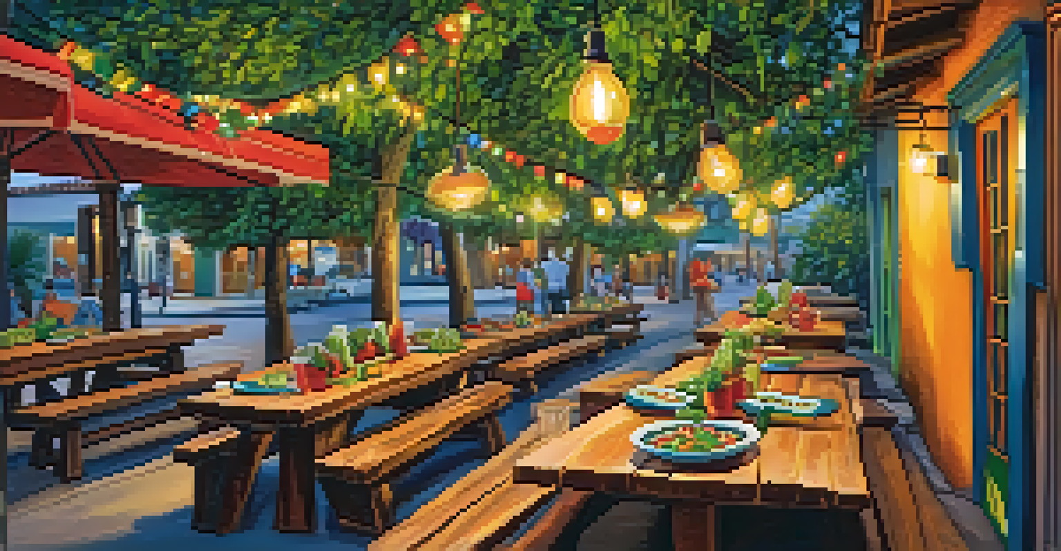 A rustic outdoor dining setup in Old Town San Diego featuring colorful pottery and delicious food, creating a festive atmosphere.