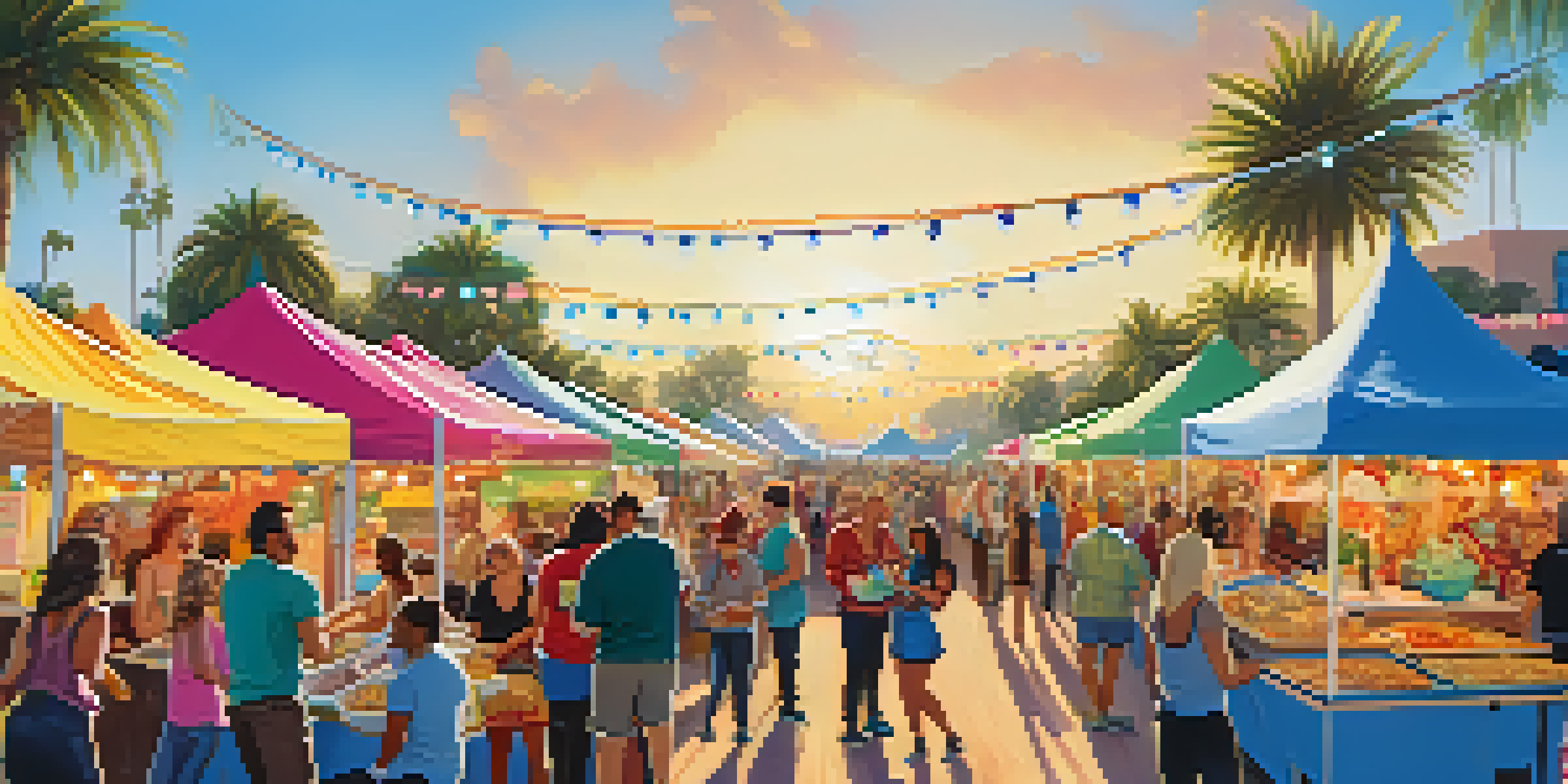 A lively outdoor vegan food festival featuring colorful food stalls and attendees enjoying various plant-based dishes, set against a sunny San Diego backdrop.