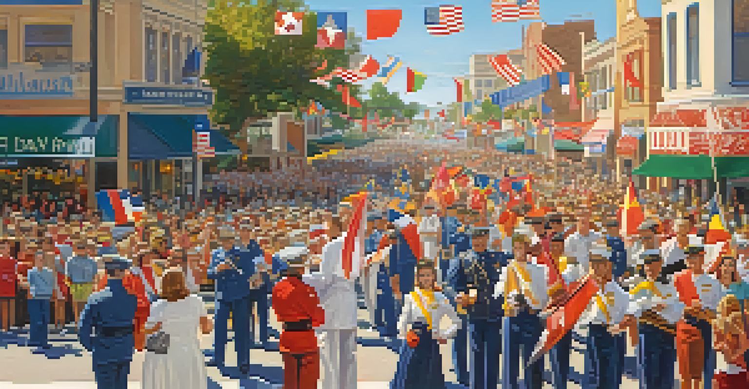 A community parade in San Diego during the Cold War, showcasing military personnel and families enjoying the event.