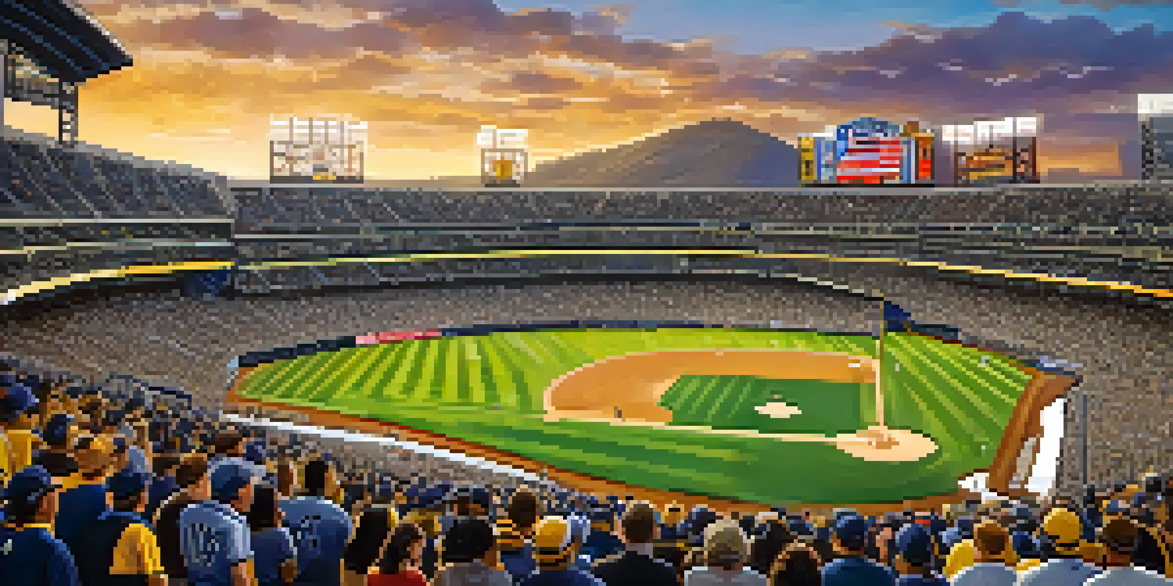 A lively baseball game at the San Diego Padres stadium with fans cheering and colorful banners.