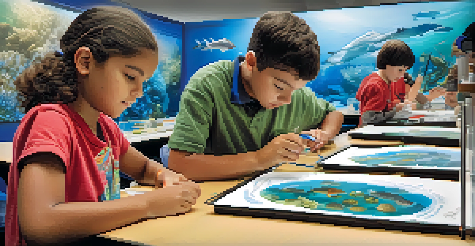 Diverse students engaged in hands-on marine science activities at the Ocean Discovery Institute classroom.