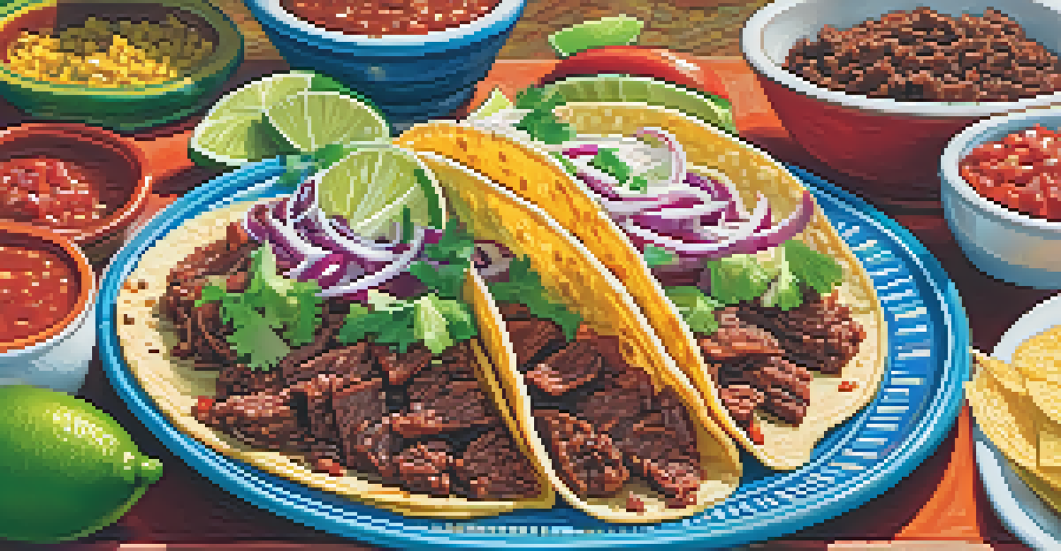 A close-up of delicious tacos on a plate with colorful toppings and salsas, highlighting the vibrant flavors of Tijuana-style tacos.