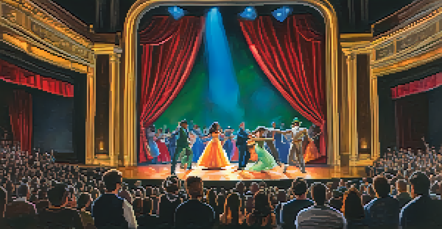 A lively performance at the Balboa Theatre featuring local artists engaging with the audience.