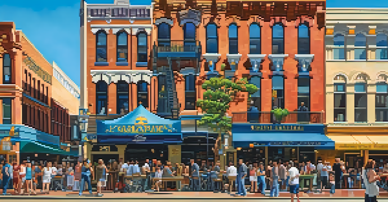 Artists painting murals in the Gaslamp Quarter, with a lively crowd and colorful art enhancing the street scene.