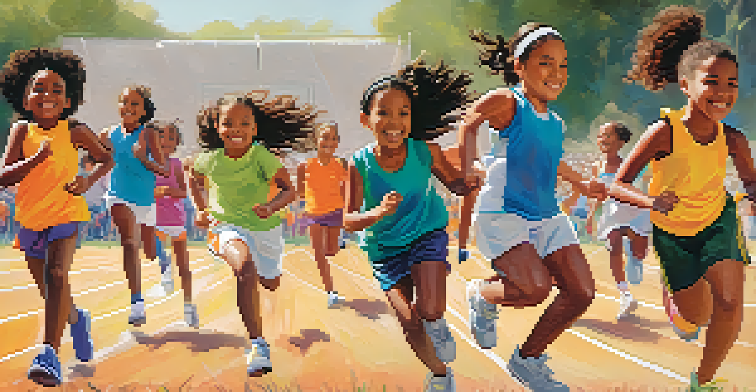 A community sports event in San Diego with young girls engaged in various athletic activities, promoting teamwork.