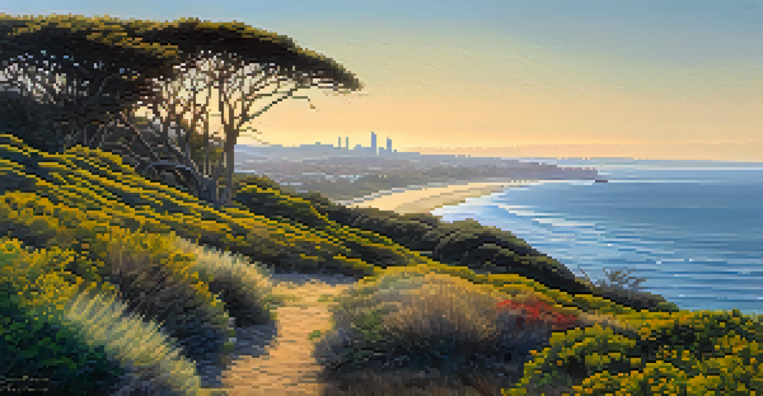 A panoramic view of the Pacific Ocean from Cabrillo National Monument with a lighthouse in the foreground.