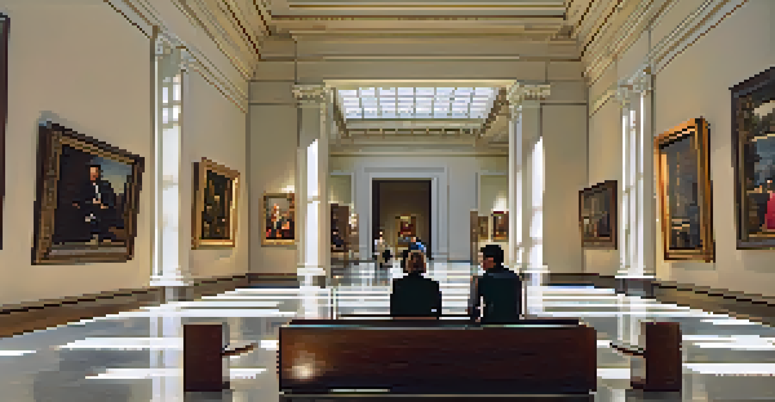 The interior of the San Diego Museum of Art, showcasing a blend of classic and contemporary artworks with visitors admiring the pieces.