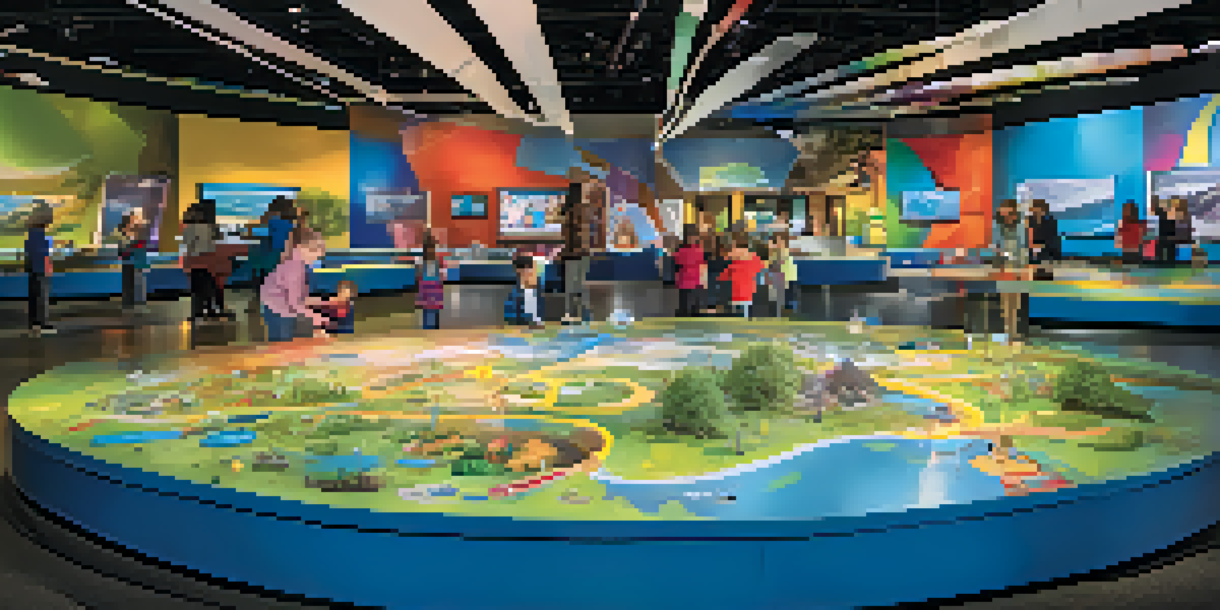 Children interacting with a science exhibit in a vibrant, colorful setting at the Fleet Science Center.