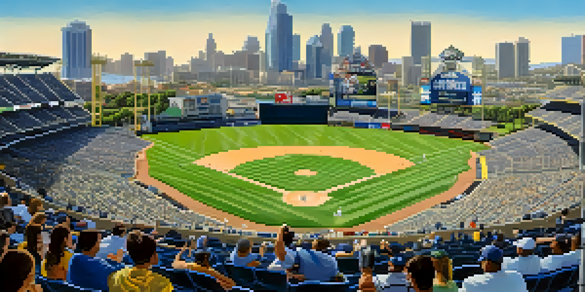 A wide-angle shot of Petco Park filled with fans watching a Padres baseball game, with the San Diego skyline visible behind the stadium.