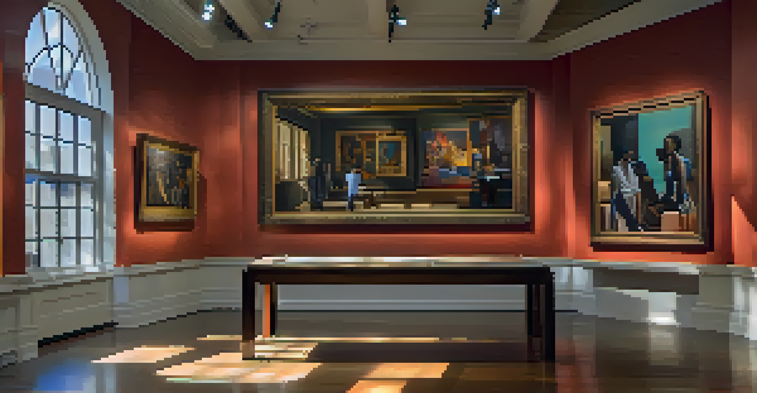 Inside the African American Museum of Fine Art, showcasing various artworks by African American artists in a well-lit gallery.