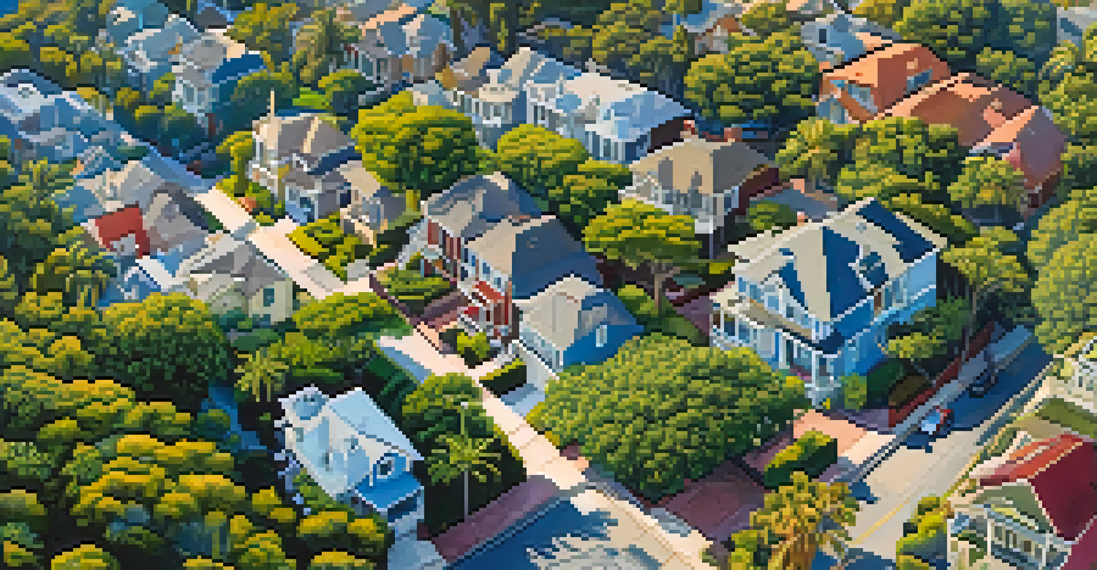An aerial view of a historic San Diego neighborhood showcasing Victorian homes amidst greenery.