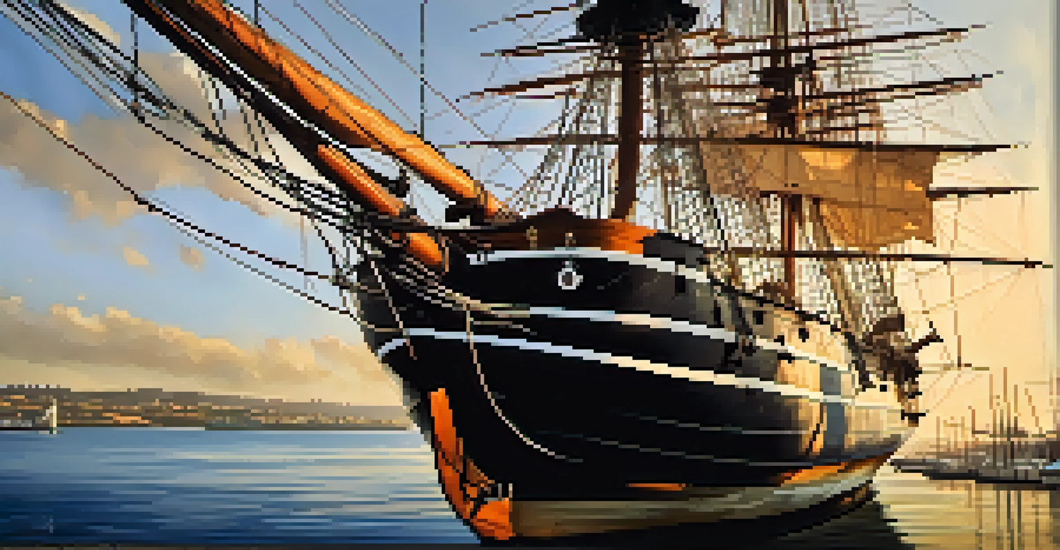 Close-up of the Star of India ship at the Maritime Museum, highlighting its wooden texture and rigging with sunlight reflecting off the water.