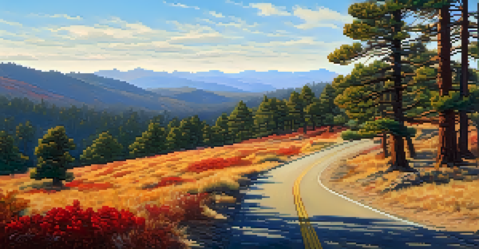 A picturesque view of Mount Laguna Scenic Byway in autumn, with colorful trees and mountains.