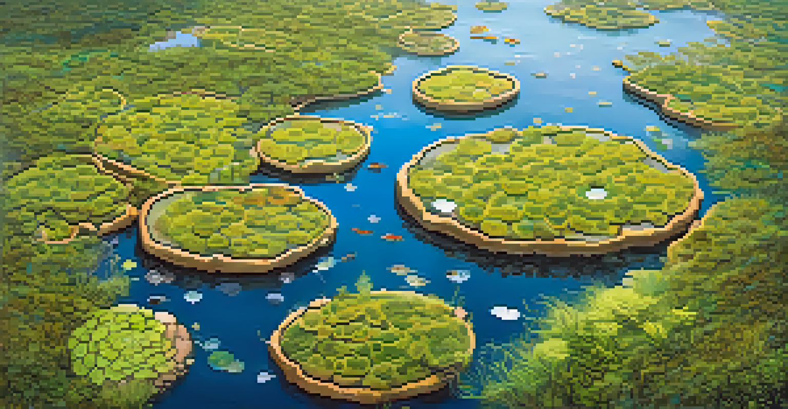 An aerial view of a vernal pool in San Diego, surrounded by greenery, with clear water reflecting the sky and tiny fairy shrimp visible.