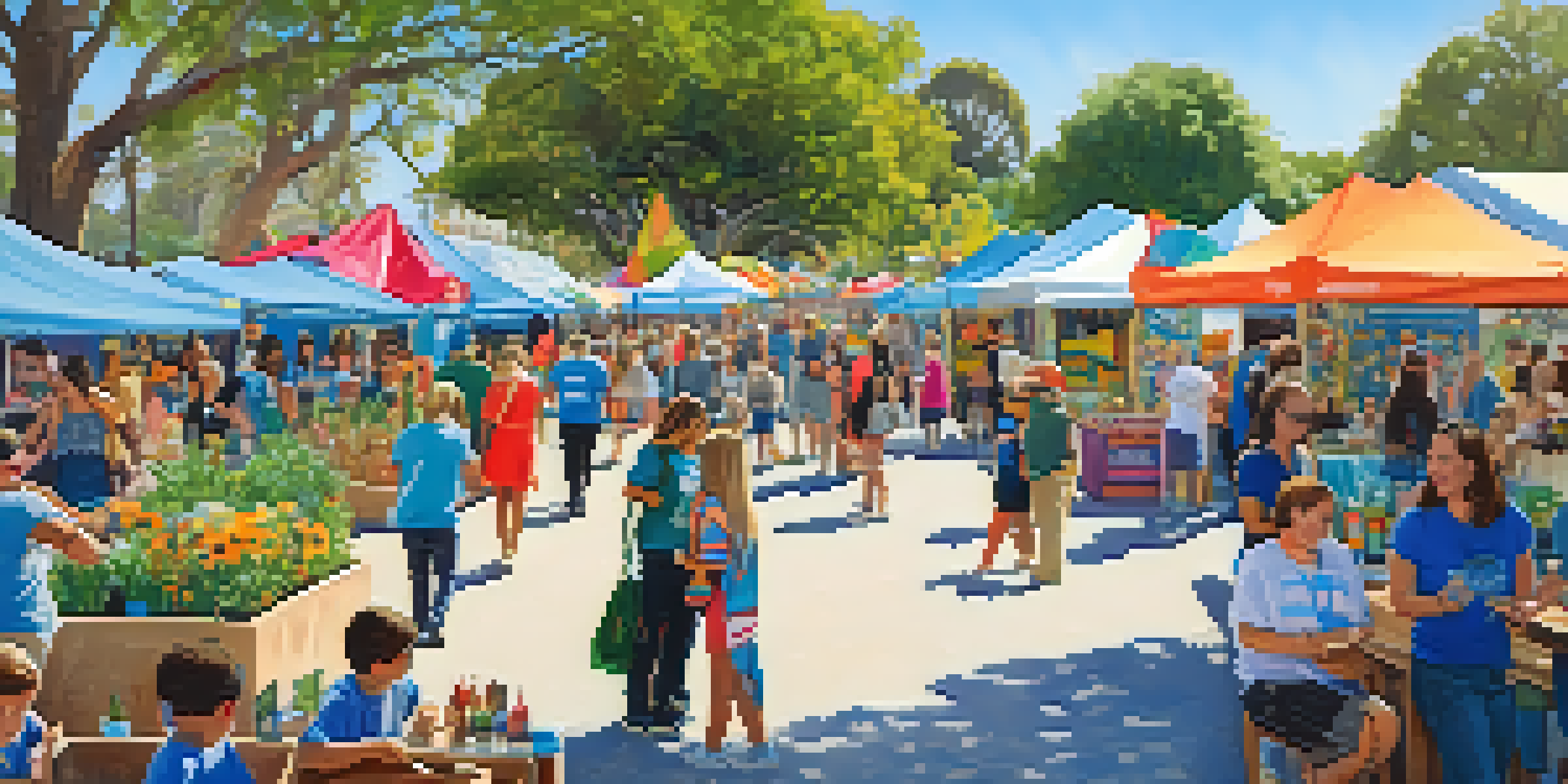 A lively outdoor festival in Balboa Park with colorful booths, families participating in activities, and children playing under a clear blue sky.