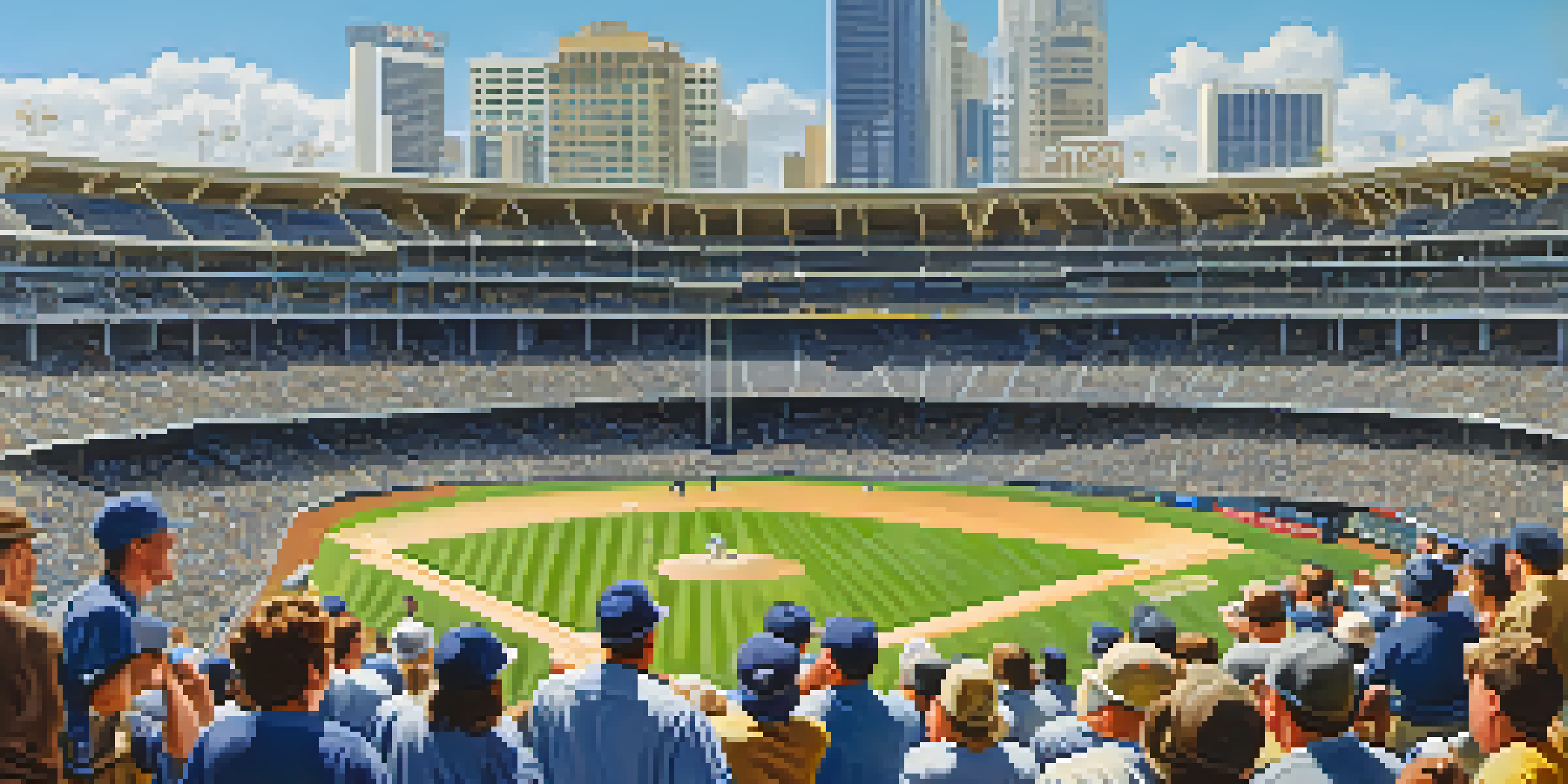 A lively baseball game at Petco Park with fans cheering, a clear sky, and players in brown and yellow uniforms.