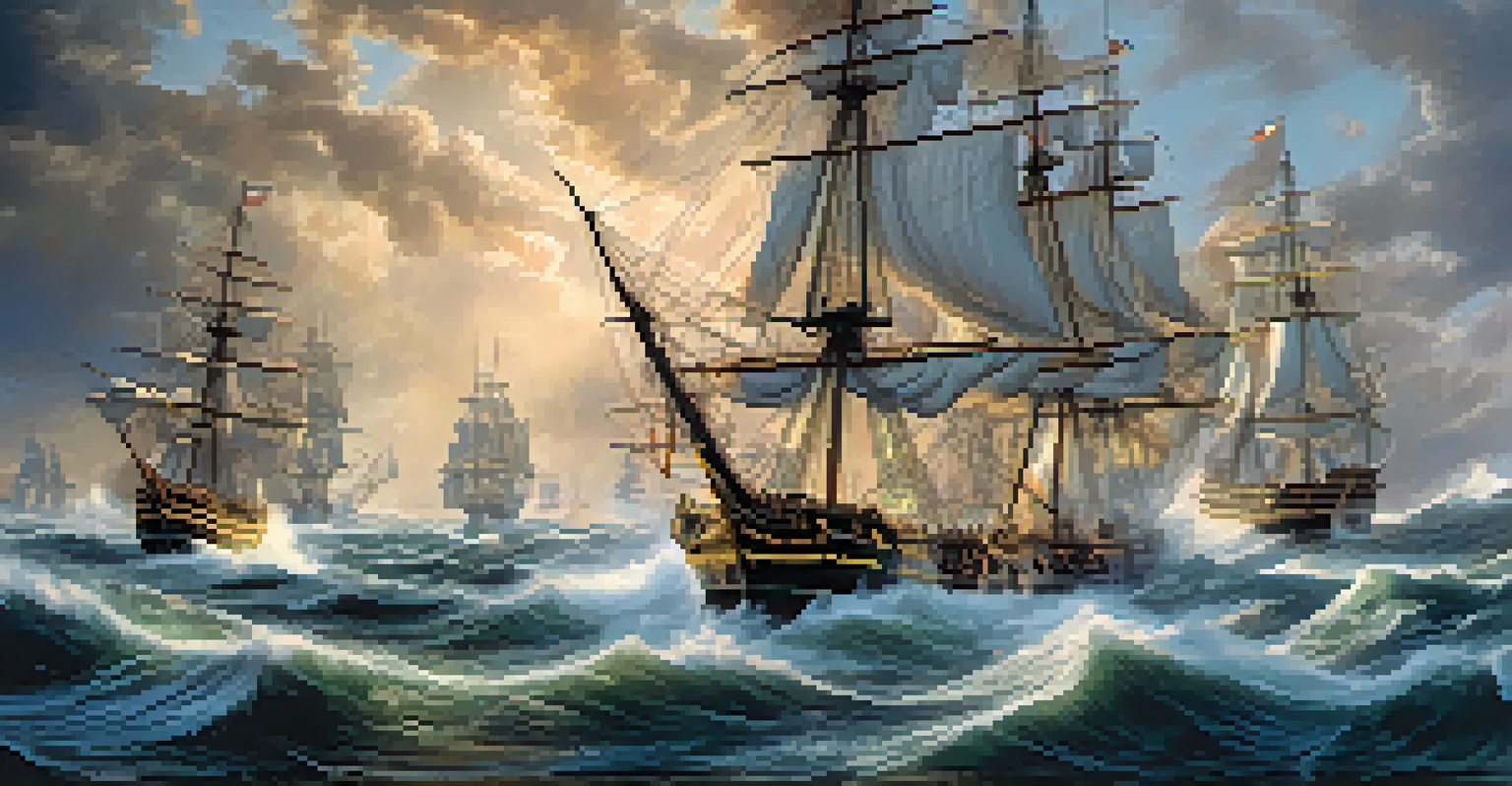 A reenactment of a naval battle featuring wooden ships on rough seas.