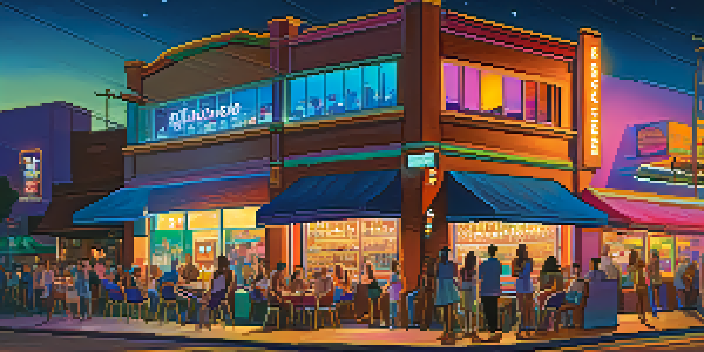 A lively street scene in Hillcrest, San Diego, filled with colorful neon lights, diverse people, and rainbow decorations, capturing the vibrant LGBTQ+ nightlife.