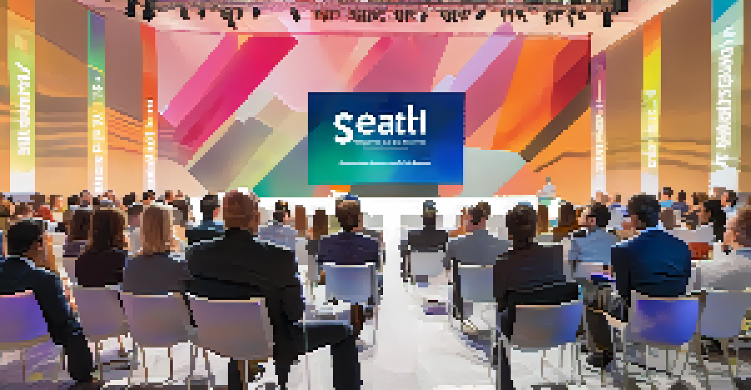 A panel discussion at a tech summit in San Diego featuring industry experts on stage with an engaged audience and colorful lighting.