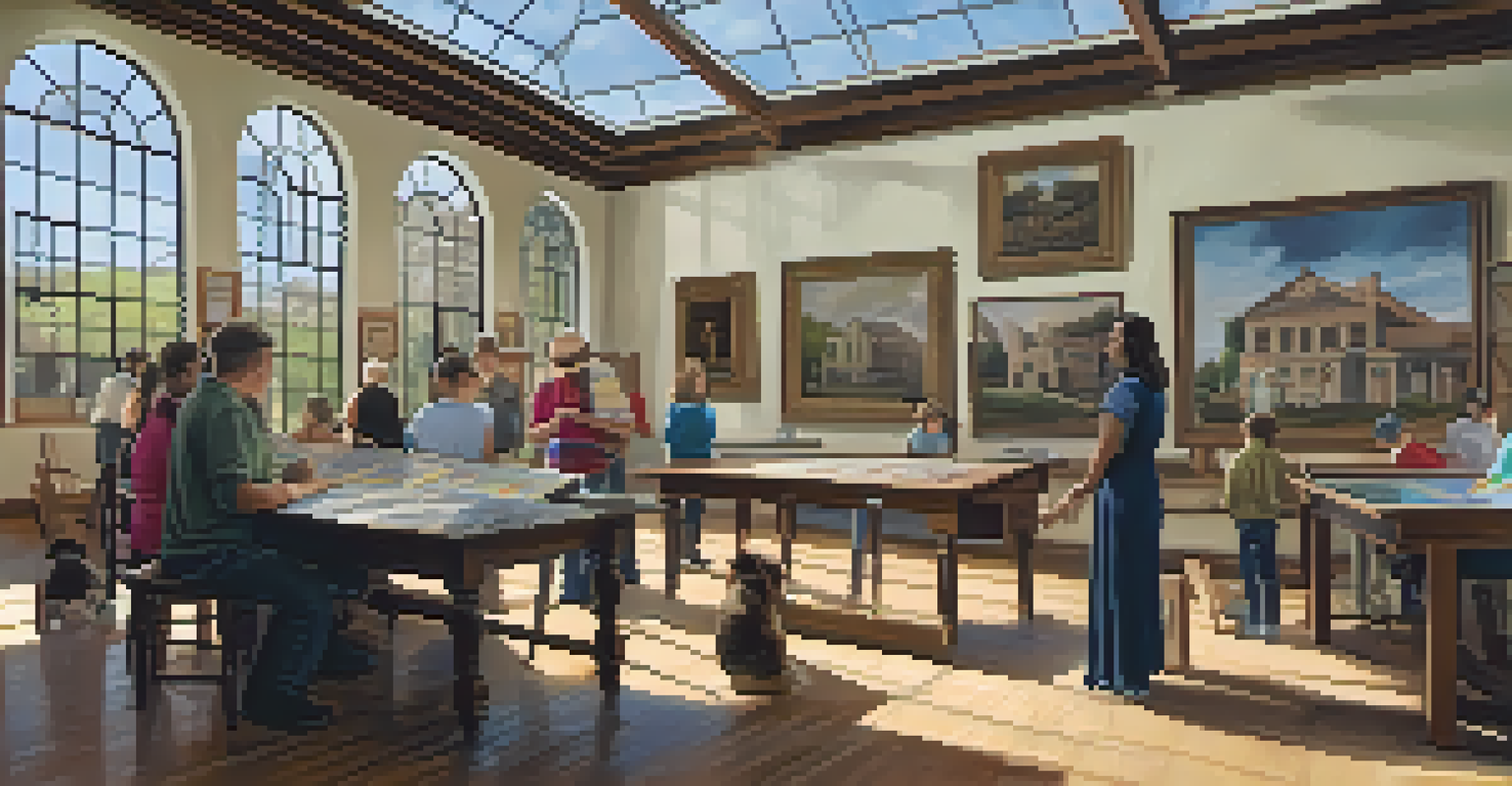 Local residents participating in an educational workshop at a historic site, surrounded by interactive displays.