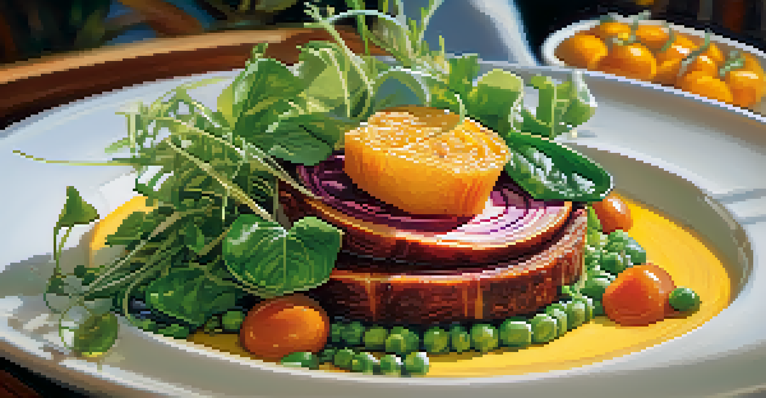 A gourmet vegan dish presented artistically in a trendy San Diego restaurant, showcasing vibrant colors and textures.