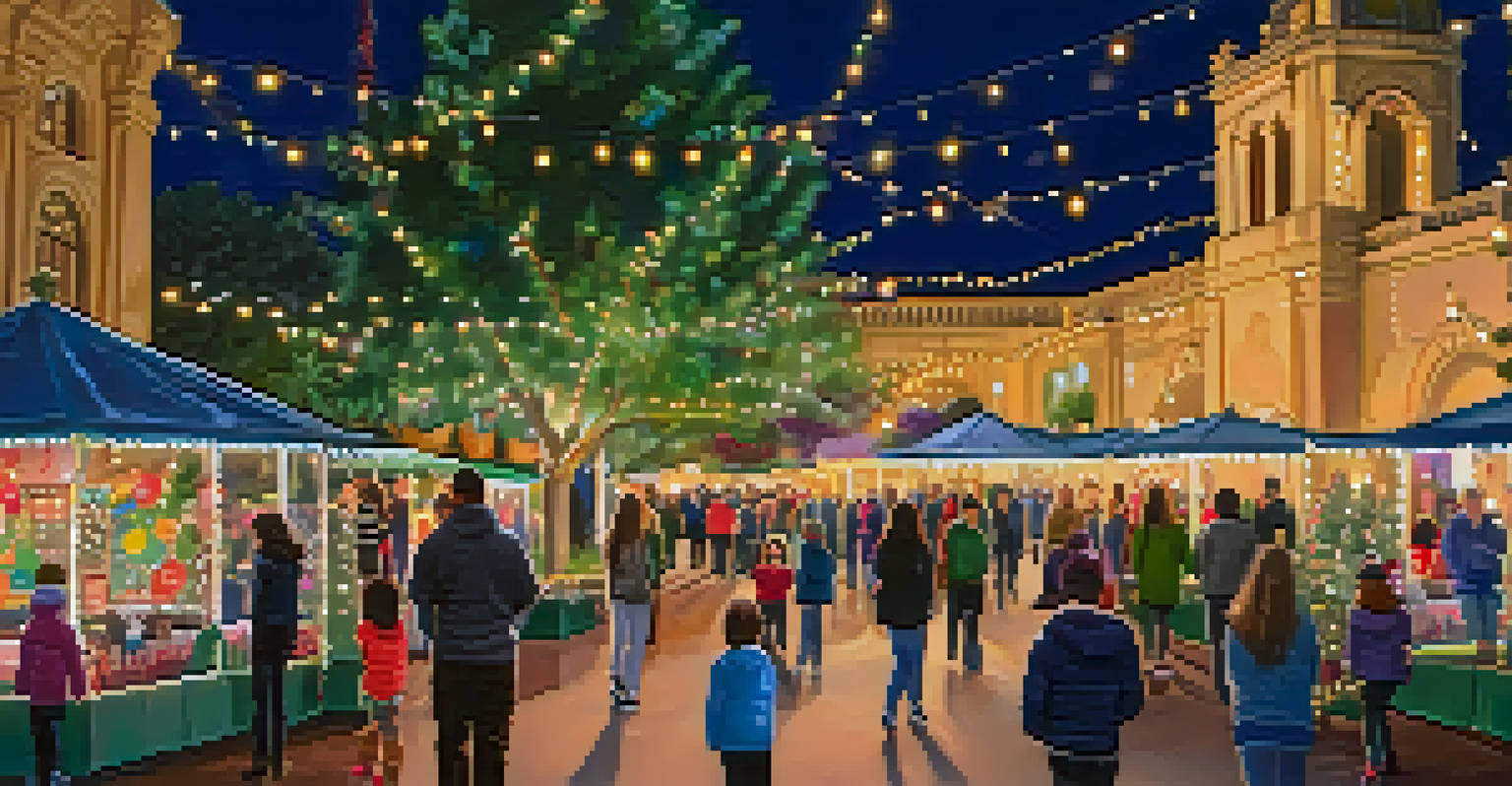 Families enjoying the festive atmosphere of Balboa Park during December Nights.